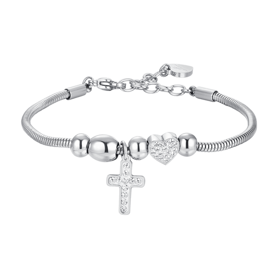 BRACELET FEMME EN ACIER, CROIX ET CRISTAUX