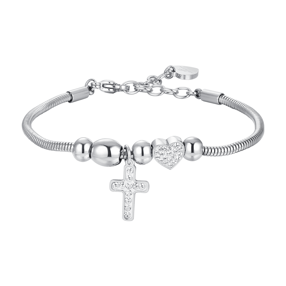 BRACELET FEMME EN ACIER, CROIX ET CRISTAUX