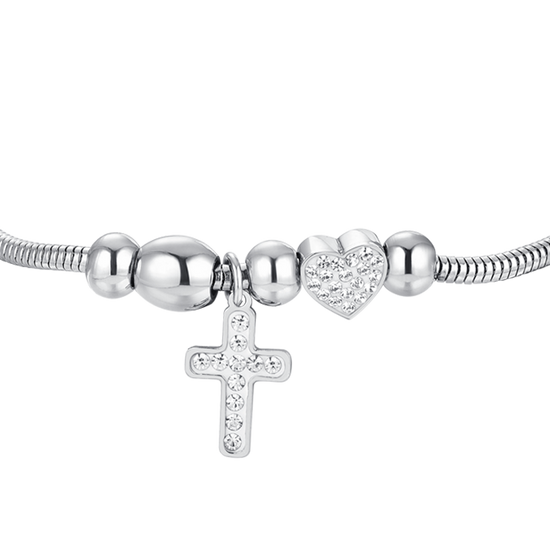 BRACELET FEMME EN ACIER, CROIX ET CRISTAUX