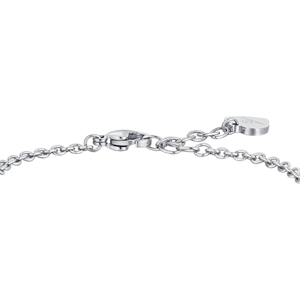 BRACELET FEMME EN ACIER AVEC TRÈFLE À QUATRE FEUILLES ET CŒUR