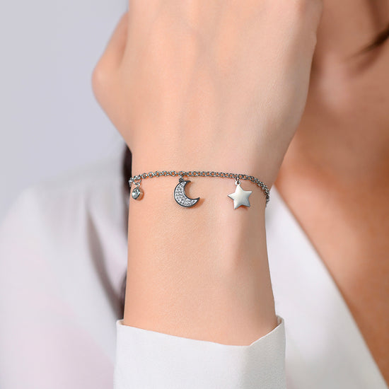 BRACELET FEMME LUNE ET ÉTOILE EN ACIER