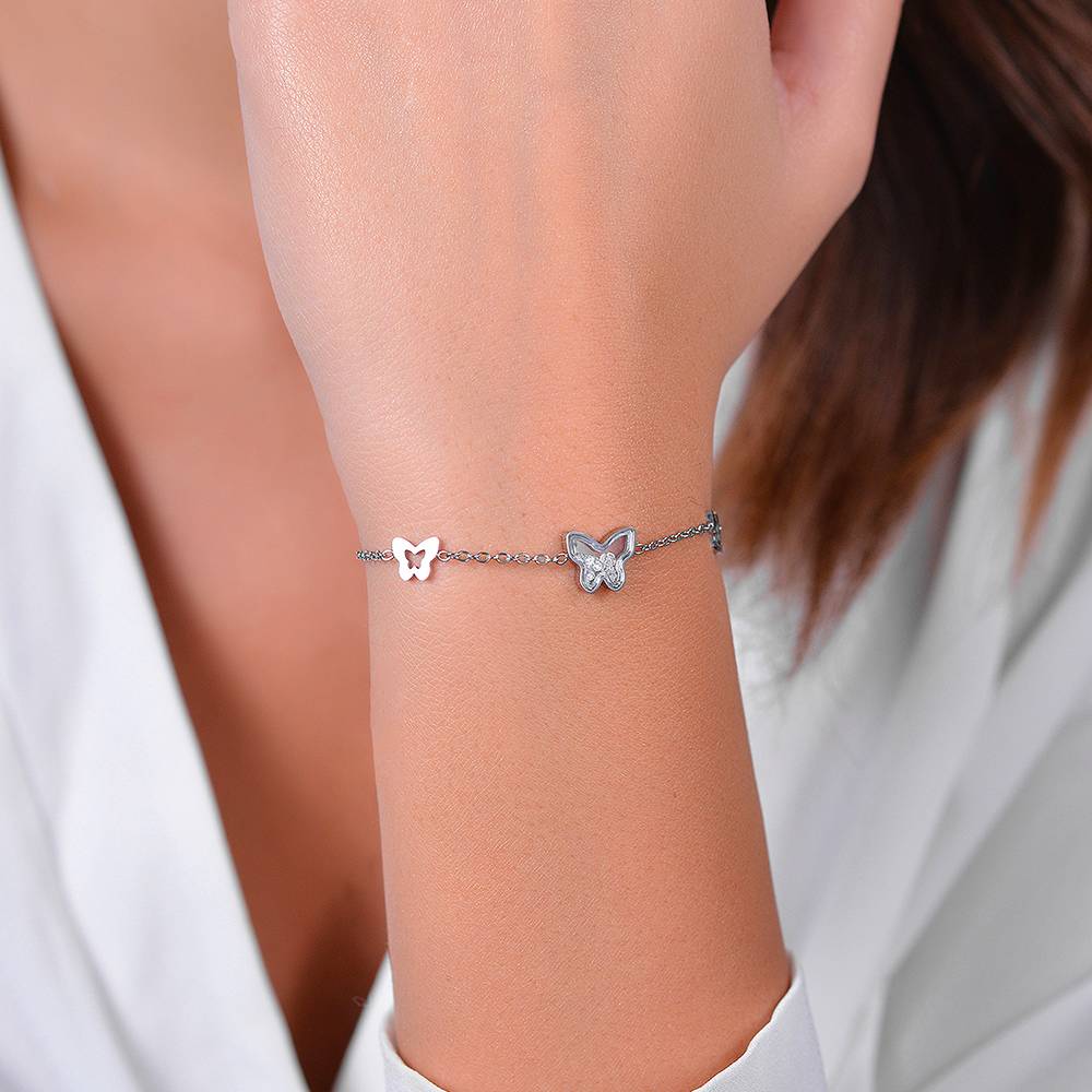 BRACELET FEMME EN ACIER AVEC PAPILLON ET ZIRCON CUBIQUE