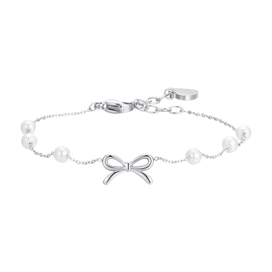 BRACCIALE DONNA IN ACCIAIO PERLE E FIOCCO