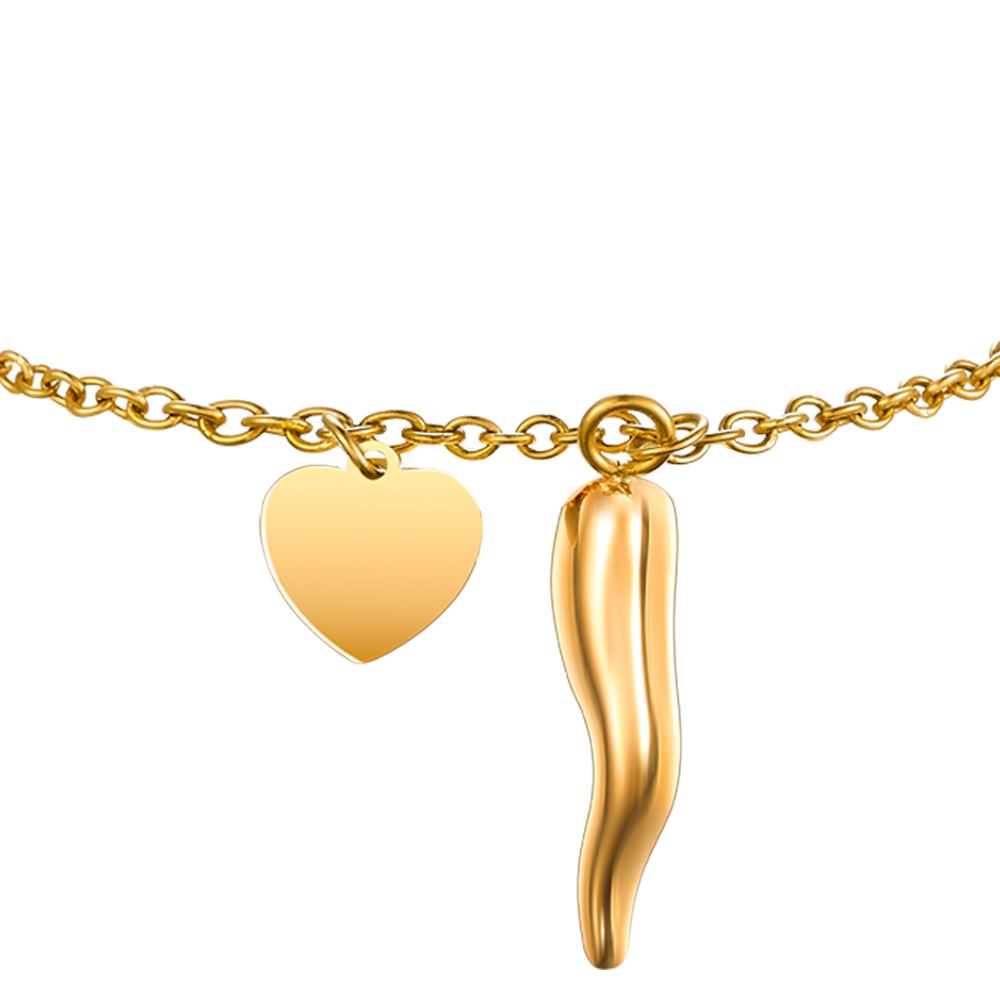 BRACCIALE DONNA IN ACCIAIO E IP GOLD CON CORNO E CUORE