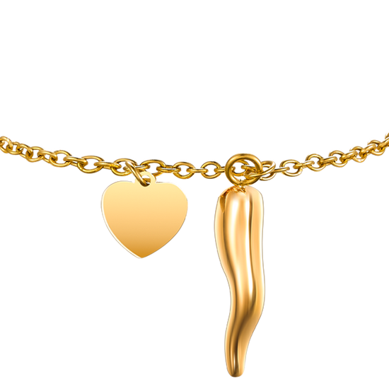 BRACCIALE DONNA IN ACCIAIO E IP GOLD CON CORNO E CUORE