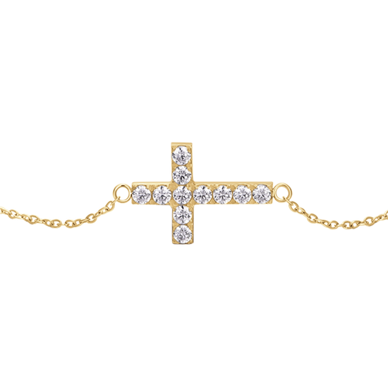 BRACCIALE DONNA IN ACCIAIO E IP GOLD CON CROCE E ZIRCONI BIANCHI