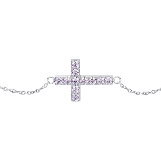 BRACCIALE DONNA IN ACCIAIO CON CROCE E ZIRCONI ROSA