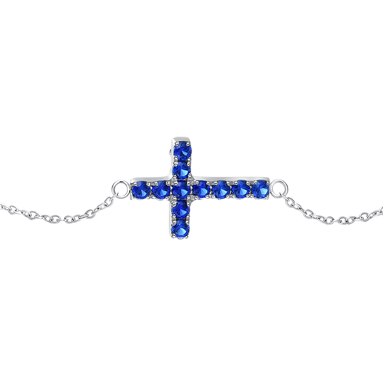 BRACCIALE DONNA IN ACCIAIO CON CROCE E ZIRCONI BLU