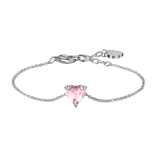 BRACCIALE DONNA IN ACCIAIO CON CUORE CRISTALLO ROSA