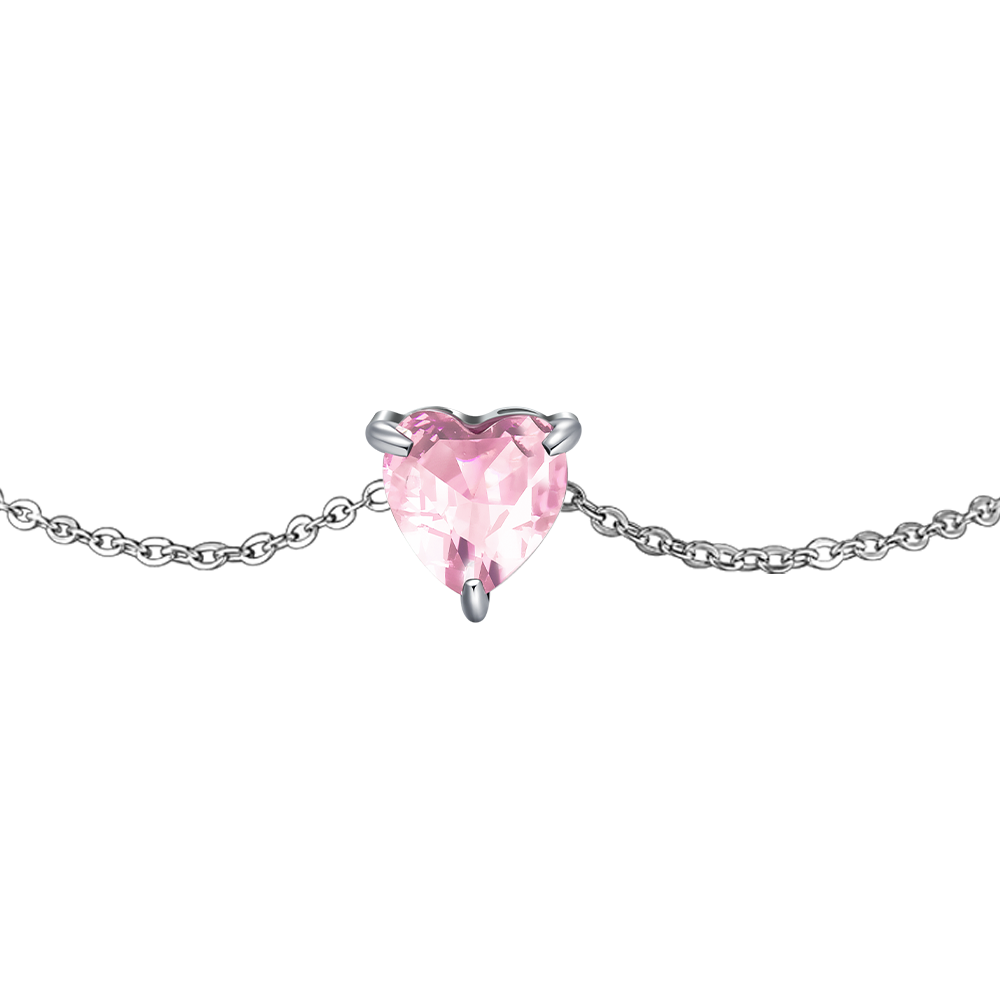 BRACCIALE DONNA IN ACCIAIO CON CUORE CRISTALLO ROSA