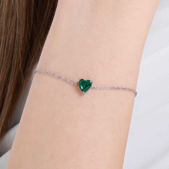 BRACCIALE DONNA IN ACCIAIO CON CUORE CRISTALLO VERDE