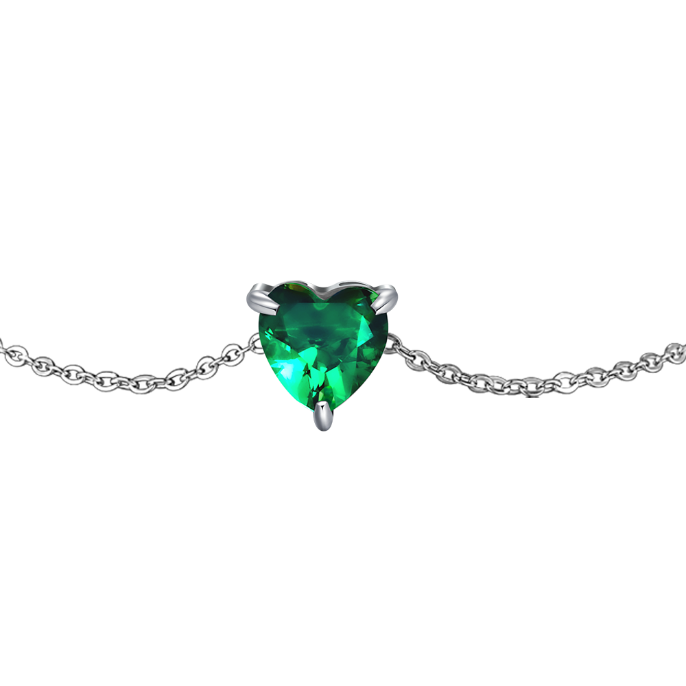 BRACCIALE DONNA IN ACCIAIO CON CUORE CRISTALLO VERDE