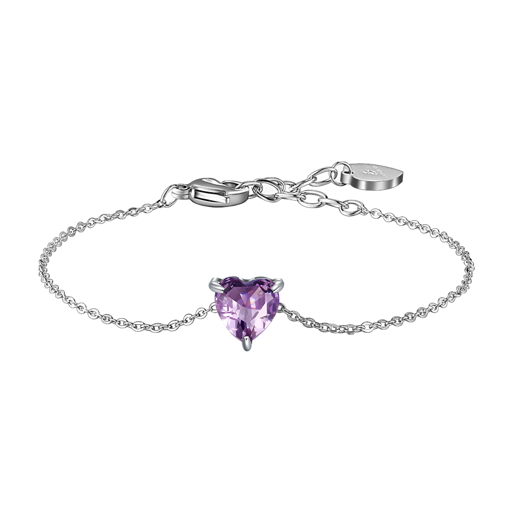 BRACCIALE DONNA IN ACCIAIO CON CUORE CRISTALLO VIOLA