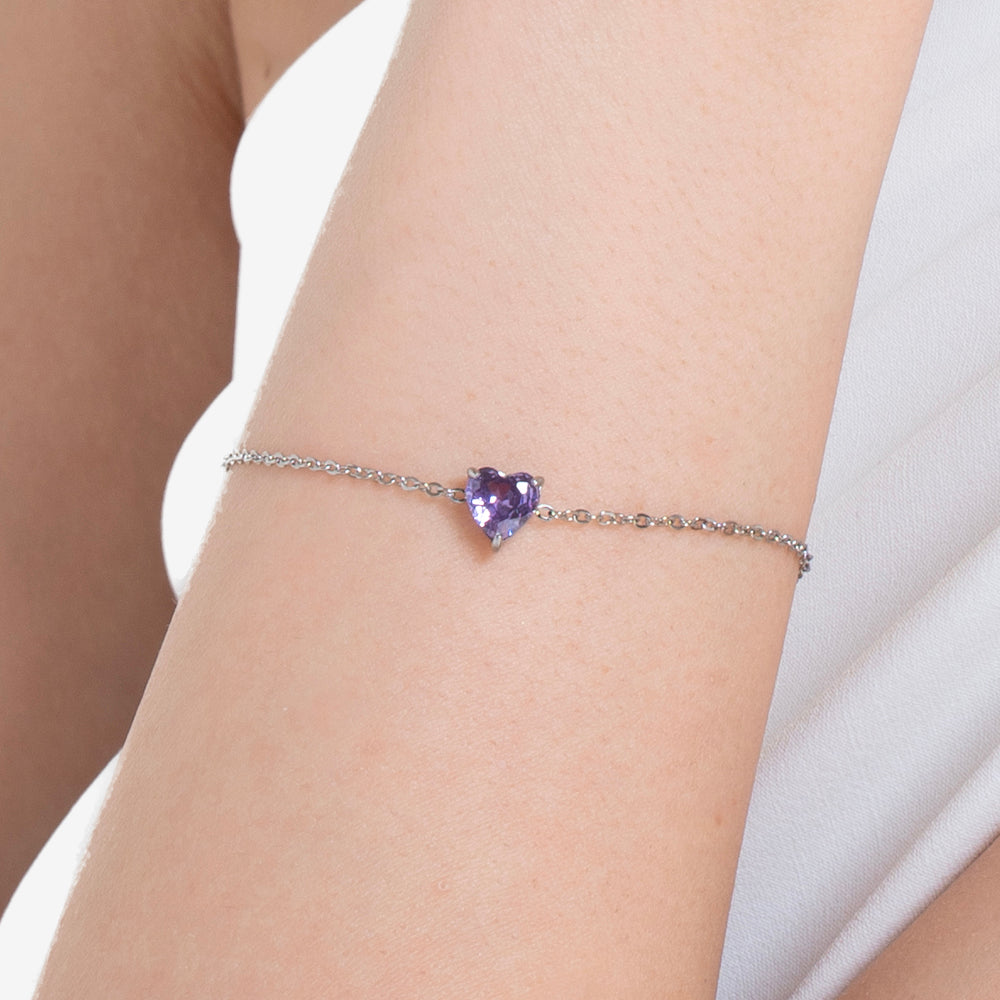 BRACCIALE DONNA IN ACCIAIO CON CUORE CRISTALLO VIOLA