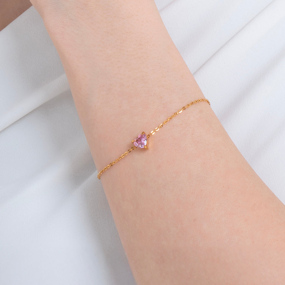 BRACCIALE DONNA IN ACCIAIO E IP GOLD CON CUORE CRISTALLO ROSA