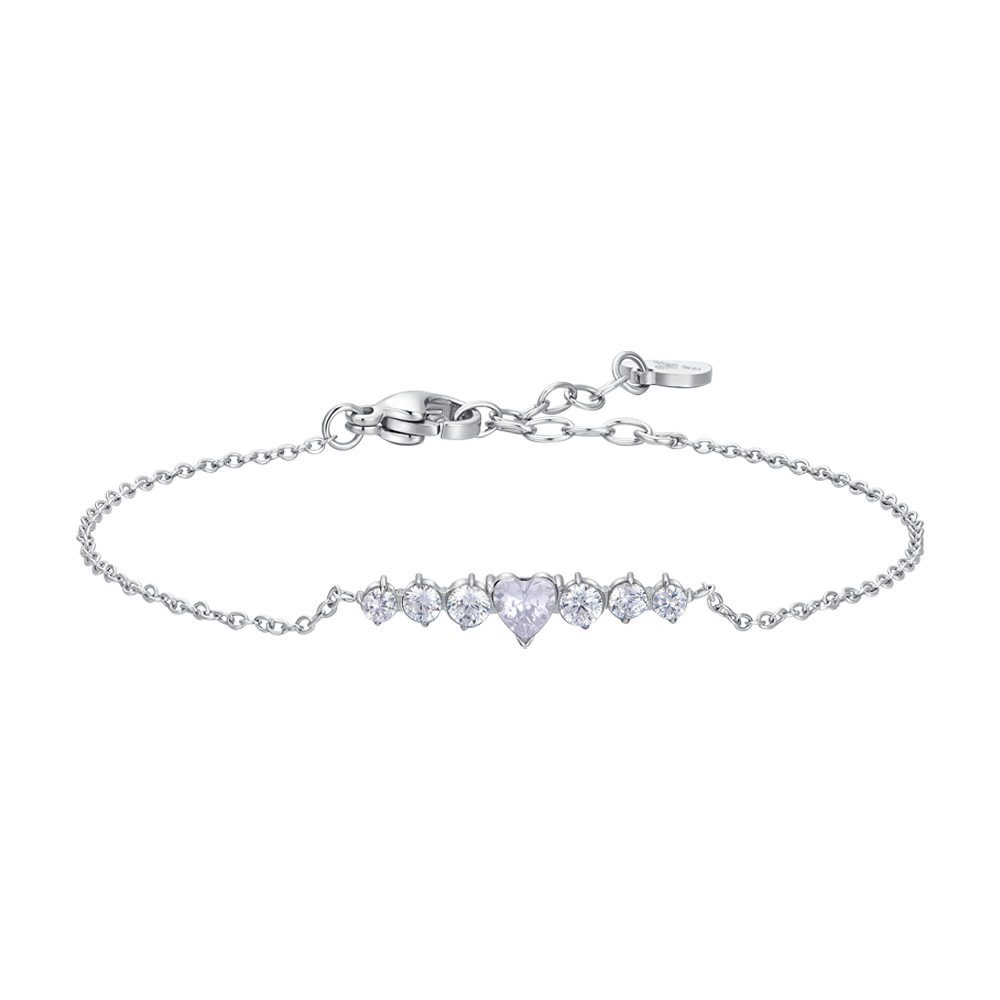 BRACELET POUR FEMME EN ACIER AVEC CŒUR ET CRISTAUX BLANCS