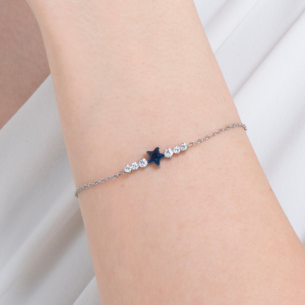 BRACCIALE DONNA IN ACCIAIO CON STELLA BLU E CRISTALLI BIANCHI