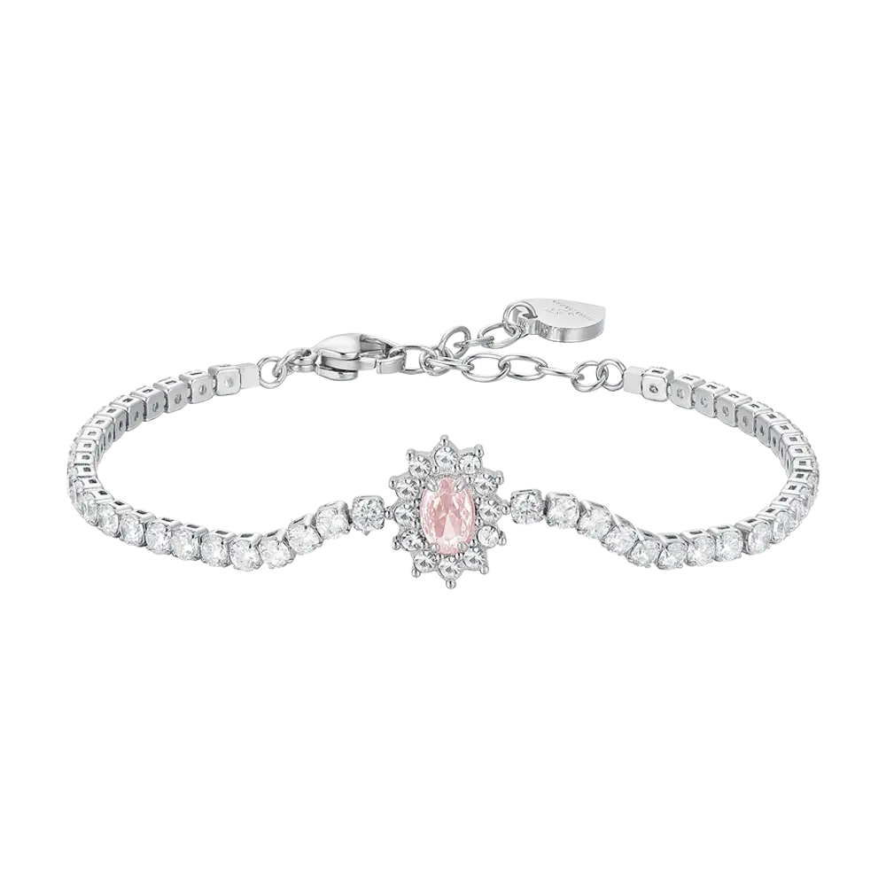 BRACCIALE TENNIS DONNA N ACCIAIO CRISTALLI E ZIRCONE ROSA Luca Barra