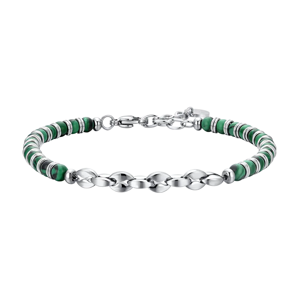 BRACELET POUR HOMME EN ACIER, PIERRES VERTES ET ÉLÉMENTS Luca Barra