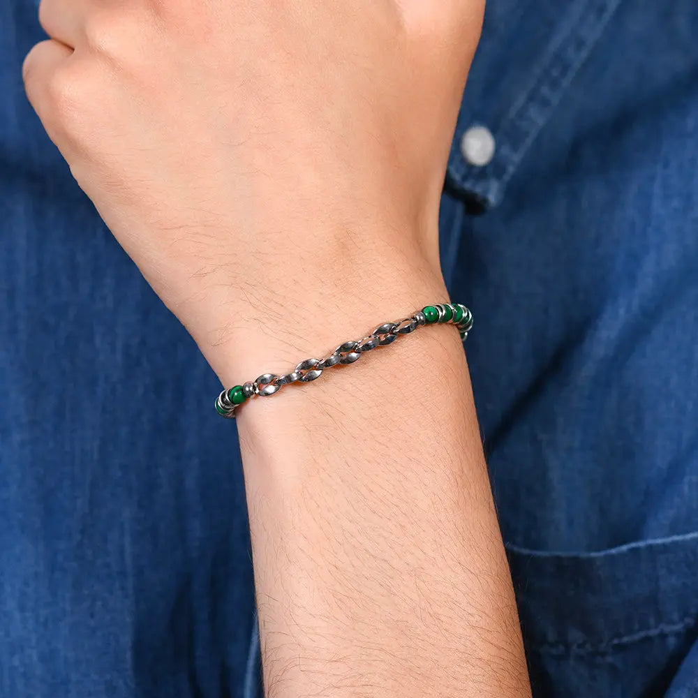 BRACELET POUR HOMME EN ACIER, PIERRES VERTES ET ÉLÉMENTS Luca Barra