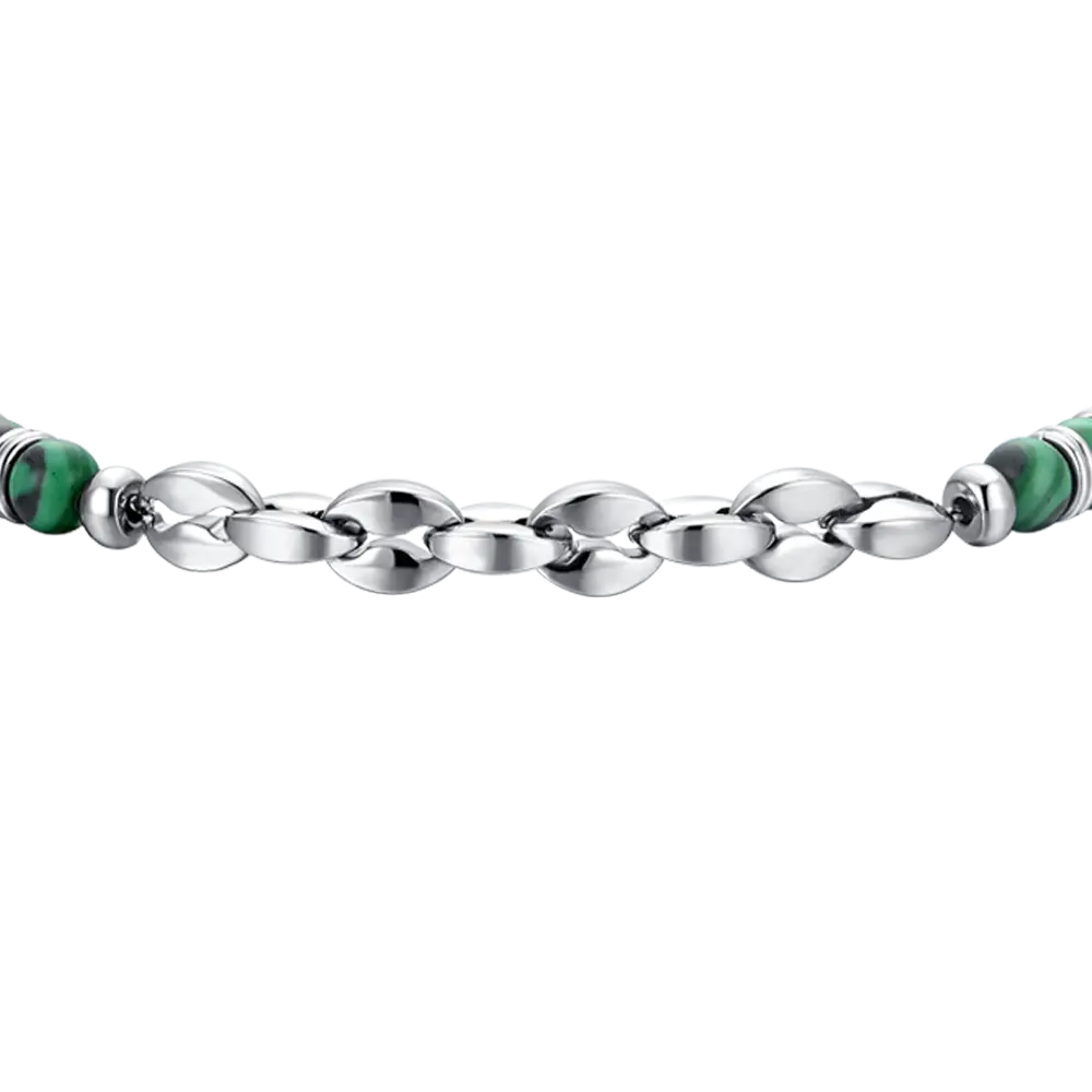 BRACELET POUR HOMME EN ACIER, PIERRES VERTES ET ÉLÉMENTS Luca Barra