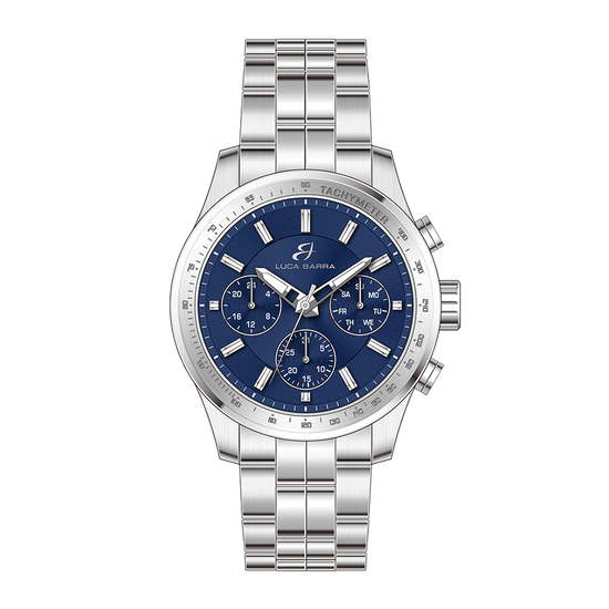 MONTRE EN ACIER POUR HOMMES AVEC CADRAN BLEU ET LUNETTE ARGENTÉE