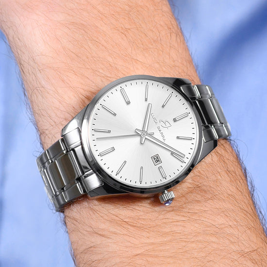 MONTRE EN ACIER POUR HOMMES CADRAN BLANC