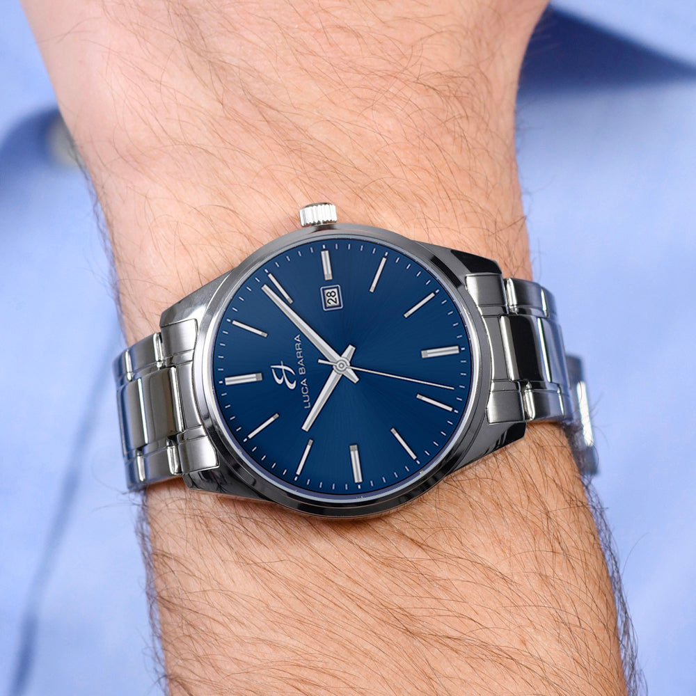 MONTRE HOMME EN ACIER CADRAN BLEU