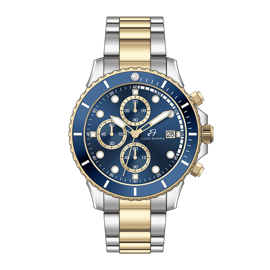 MONTRE HOMME EN ACIER ET OR IP AVEC CADRAN BLEU