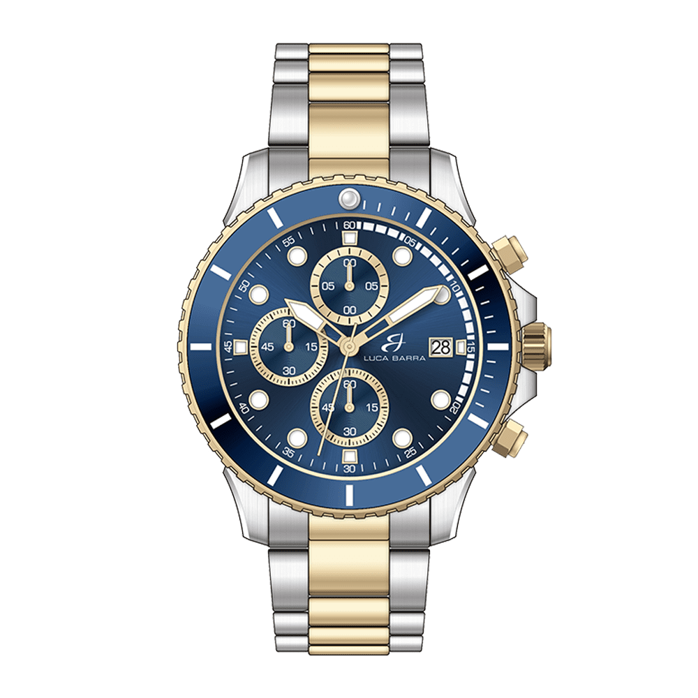 MONTRE HOMME EN ACIER ET OR IP AVEC CADRAN BLEU