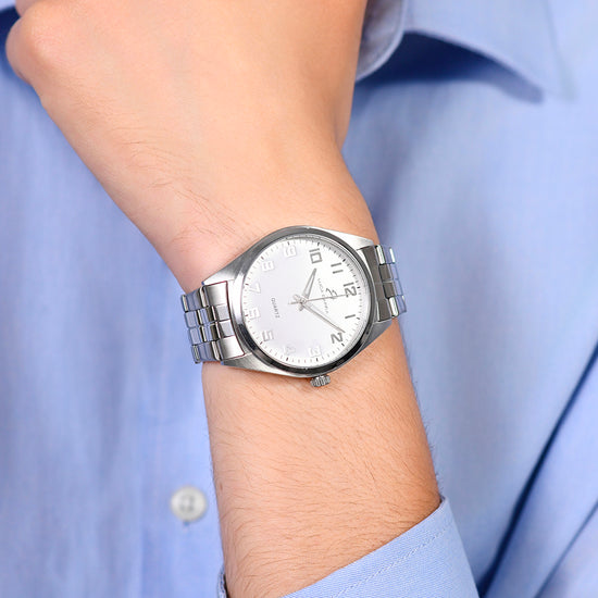 MONTRE EN ACIER POUR HOMMES CADRAN BLANC