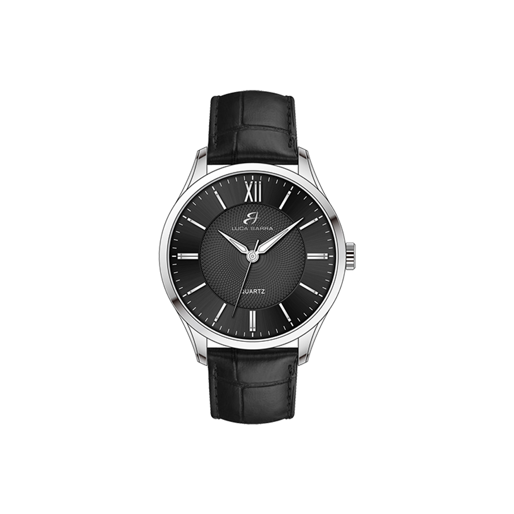 MONTRE EN ACIER POUR HOMMES AVEC BRACELET EN CUIR NOIR