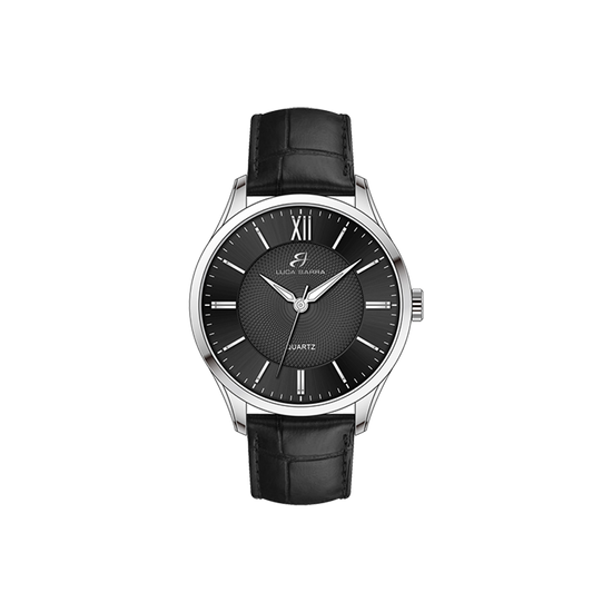 MONTRE EN ACIER POUR HOMMES AVEC BRACELET EN CUIR NOIR