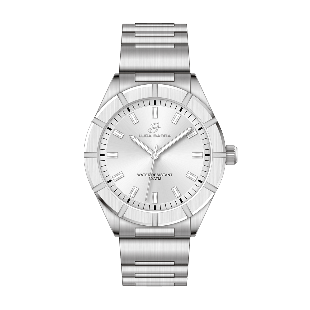 MONTRE EN ACIER POUR HOMMES CADRAN BLANC