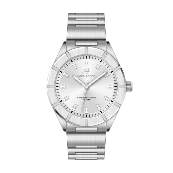 MONTRE EN ACIER POUR HOMMES CADRAN BLANC