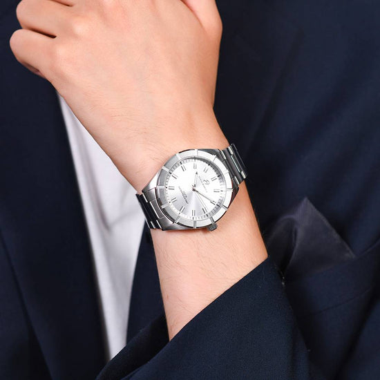 MONTRE EN ACIER POUR HOMMES CADRAN BLANC