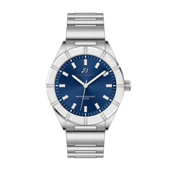 MONTRE HOMME EN ACIER CADRAN BLEU