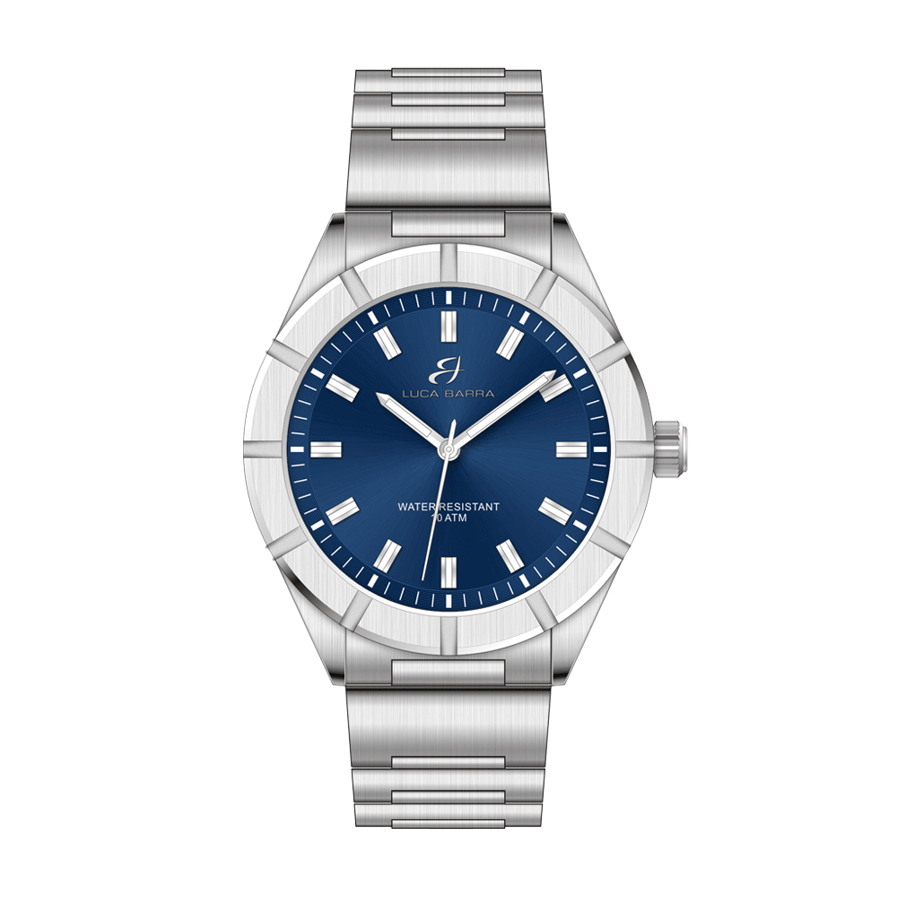 MONTRE HOMME EN ACIER CADRAN BLEU