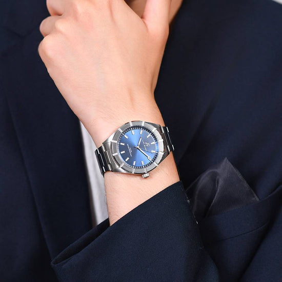 MONTRE HOMME EN ACIER CADRAN BLEU