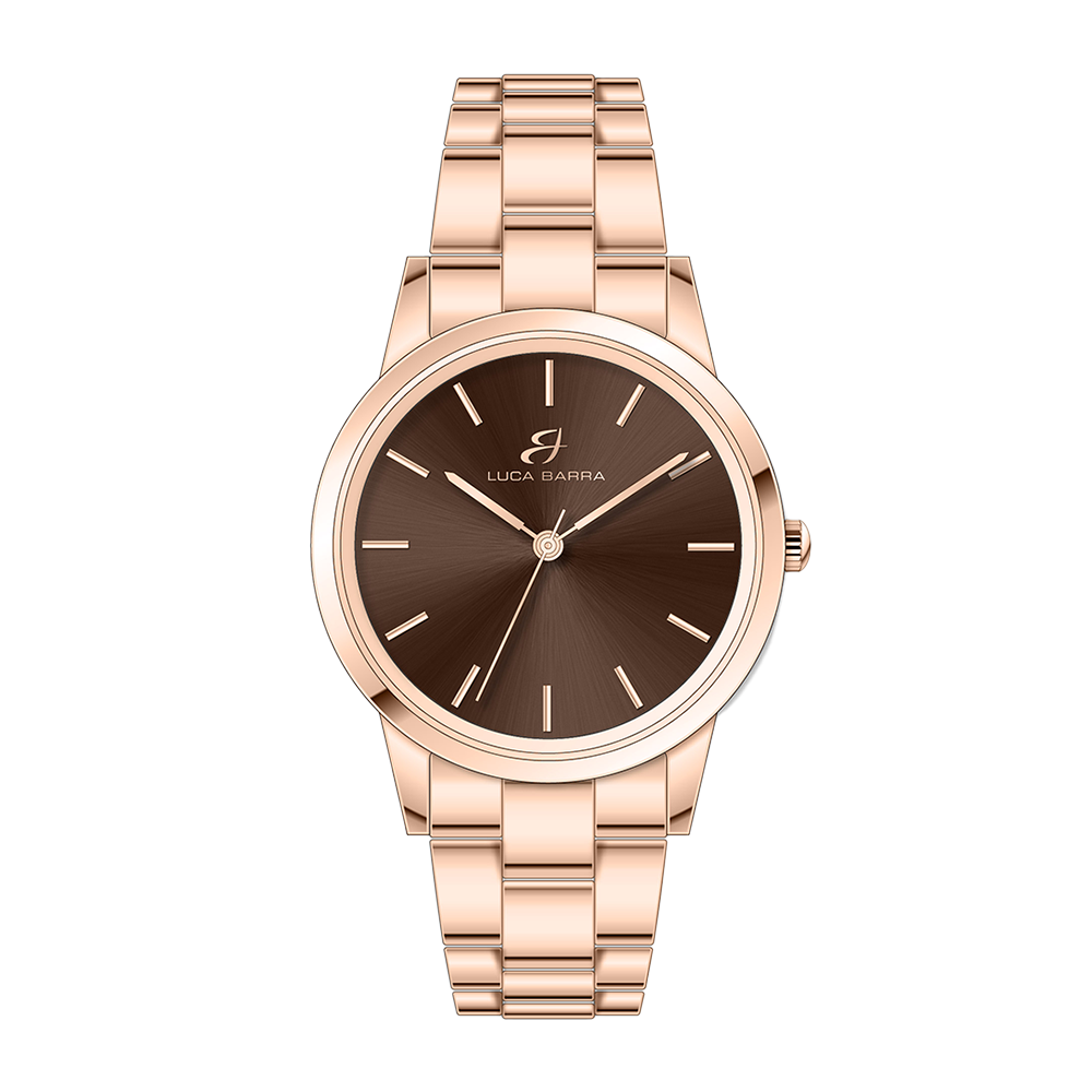 MONTRE IP ROSE EN ACIER AVEC CADRAN BRUN, BRACELET IP ROSE