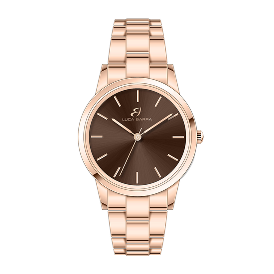 MONTRE IP ROSE EN ACIER AVEC CADRAN BRUN, BRACELET IP ROSE