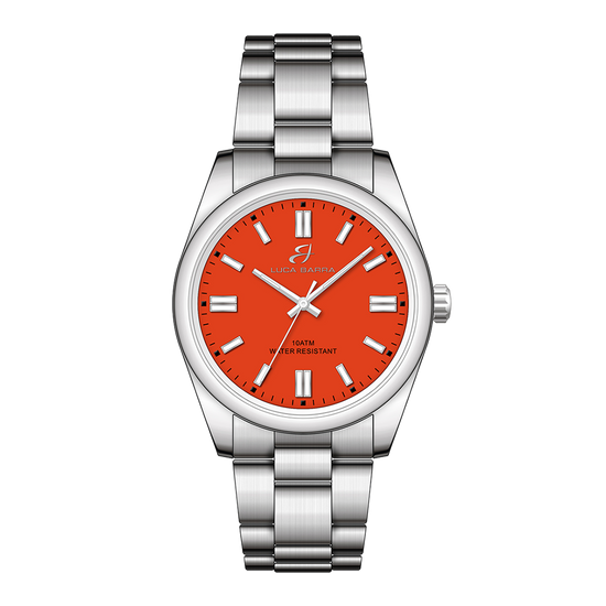 MONTRE EN ACIER AVEC CADRAN ORANGE