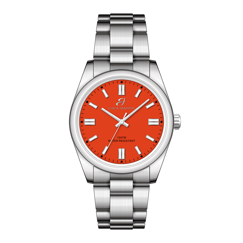 MONTRE EN ACIER AVEC CADRAN ORANGE