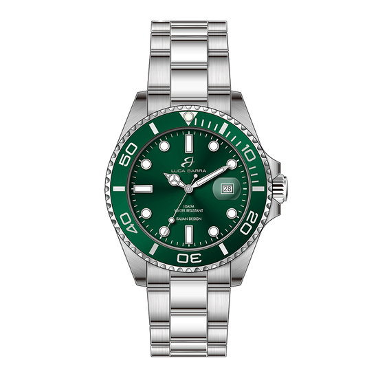 MONTRE AVEC BOÎTIER EN ACIER LUNETTE VERTE CADRAN VERT