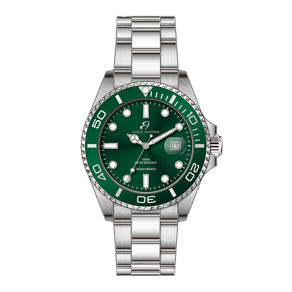 MONTRE AVEC BOÎTIER EN ACIER LUNETTE VERTE CADRAN VERT