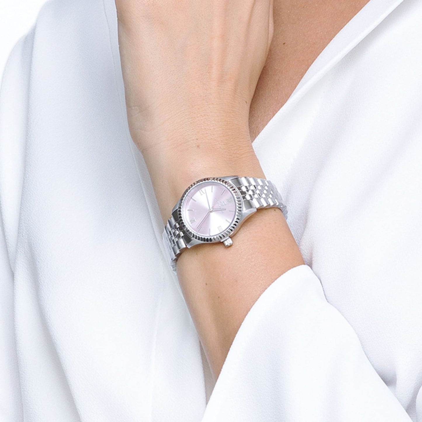 MONTRE POUR DAMES AVEC BOÎTIER EN ACIER ET CADRAN ROSE