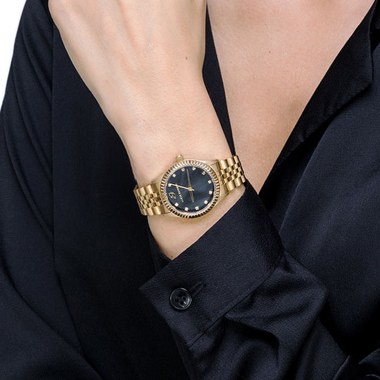 MONTRE POUR DAMES AVEC BOÎTIER EN ACIER ET CADRAN NOIR