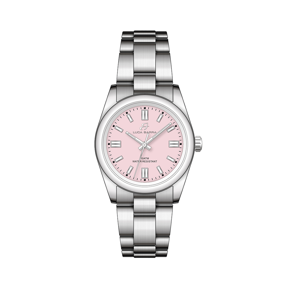 MONTRE EN ACIER POUR FEMMES AVEC CADRAN ROSE