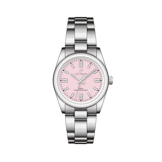 MONTRE EN ACIER POUR FEMMES AVEC CADRAN ROSE