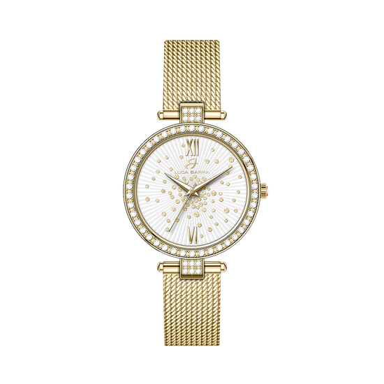 MONTRE FEMME IP OR ACIER LUNETTE CRISTAL BLANC